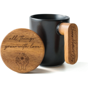 Mechronik Engraved Ceramic Coffee Mug – 12oz Gift with Acacia Wood Lid & Handle