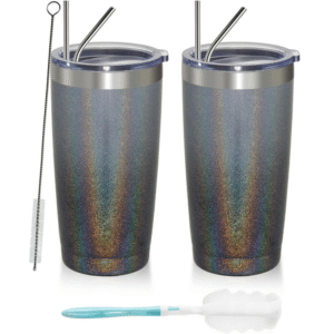 Mechronik 20oz Tumbler 2-Pack – Double Wall Insulated Stainless Steel with Lids & Steel Straws