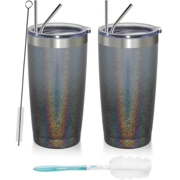 Mechronik 20oz Tumbler 2-Pack – Double Wall Insulated Stainless Steel with Lids & Steel Straws
